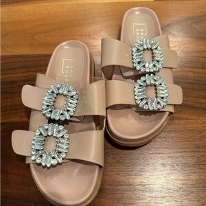 Shu Shop Beige Bridget Dream Slide Sandals with Rhinestone Embellishments